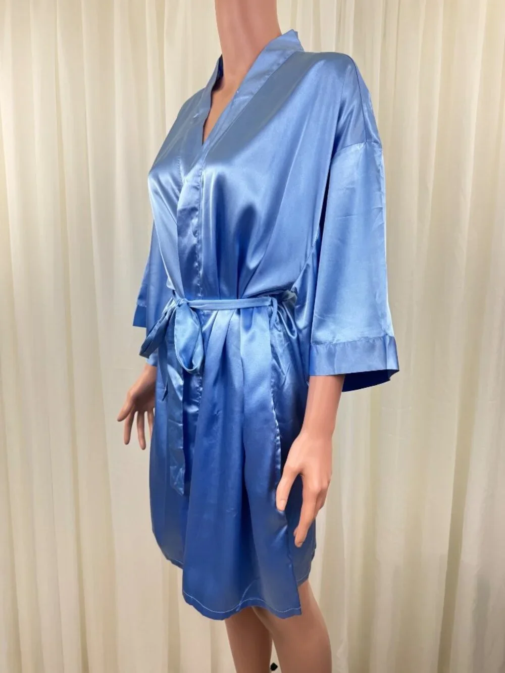 Women's Turquaz Carmen Satin Kimono Robe Blue Wrap Tie Waist Sz L